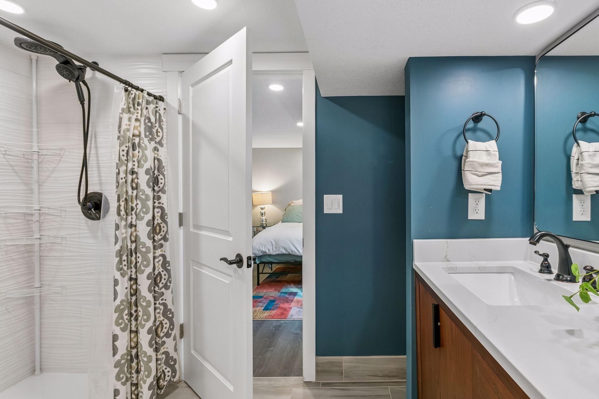 Custom shower & great storage