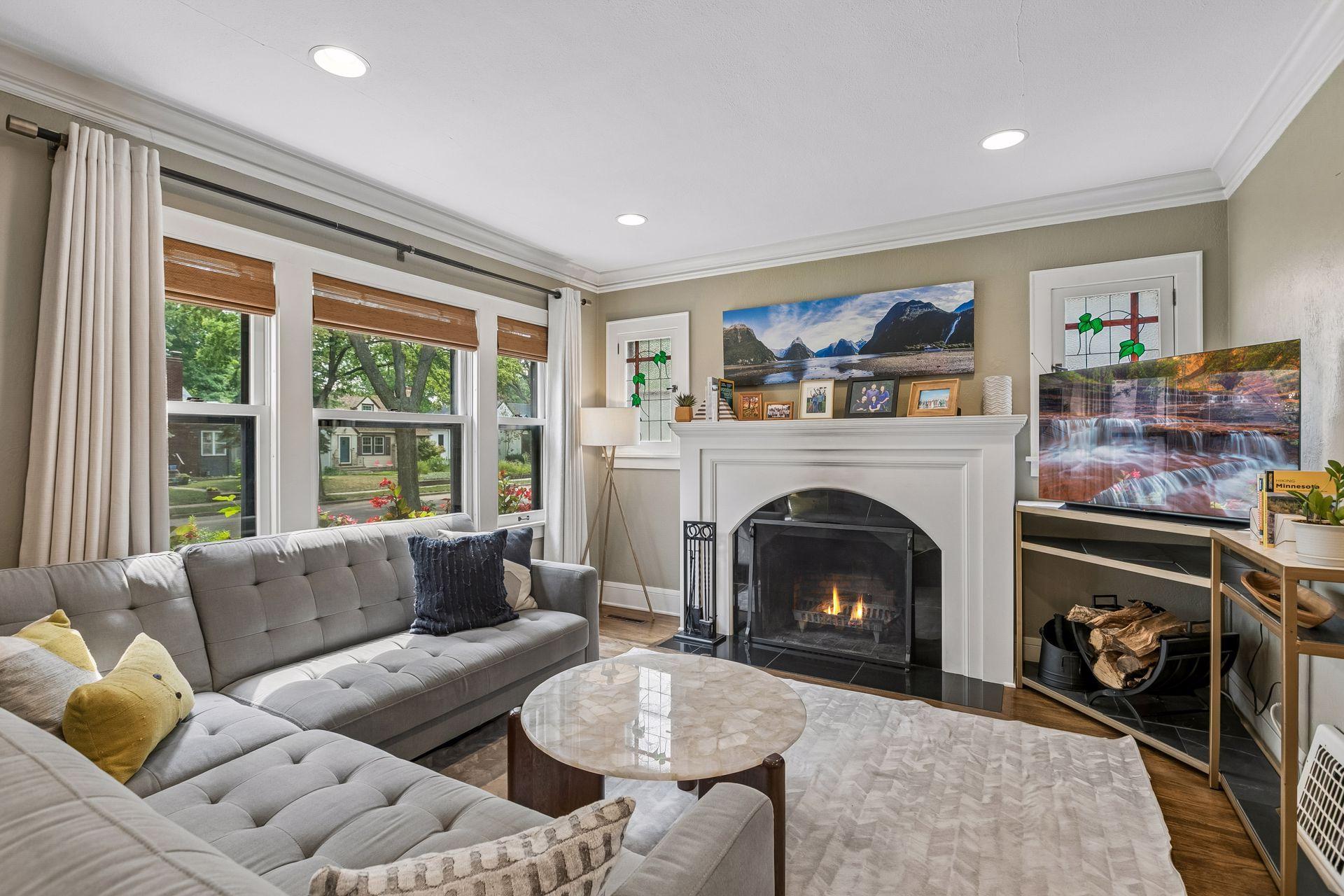 Custom wood mantel & wood burning fireplace