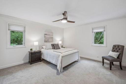 Gracious Primary bedroom which easily fits a king size bed.
