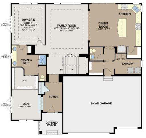 What a perfect design to maximize living space! By having only the owner' suite on the main level it maximizes the living and entertaining space by not having unused bedrooms taking up the main floor. (artist rendering)