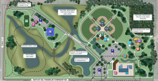 Welcome to Sunset Park! Take the walking trails from your new home to this spectacular new park that will feature a plethora of activities that can be enjoyed year-round! (artist rendering)