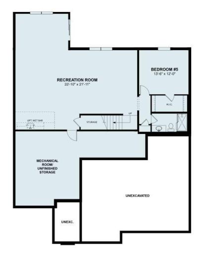 The lower level exceeds all expectations with rec room, bedroom number 5 and lots of storage capabilities. (artist rendering)