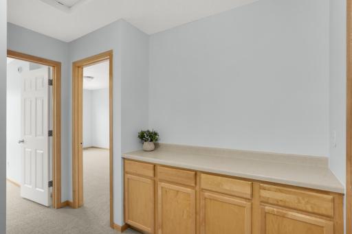 Extra storeage and counter space near laundry area