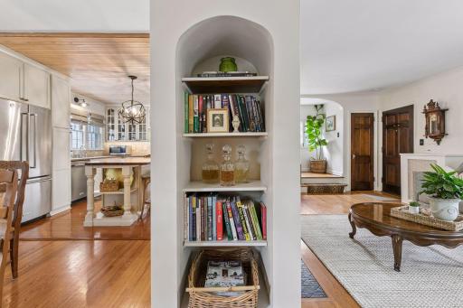 Built in crafted display space and a timeless architectural detail that enhances the room’s inviting feel.