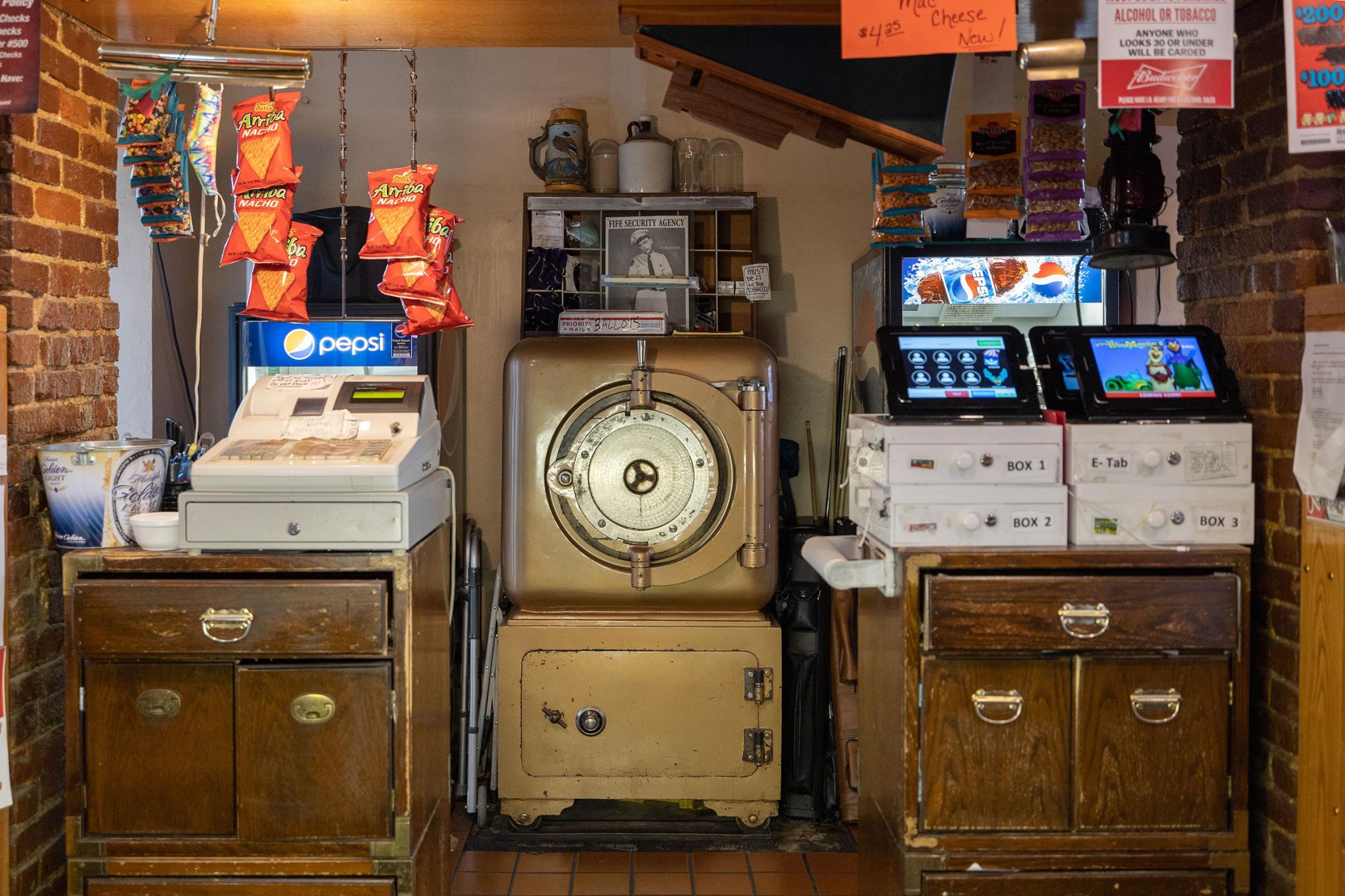 Old photo of behind the bar