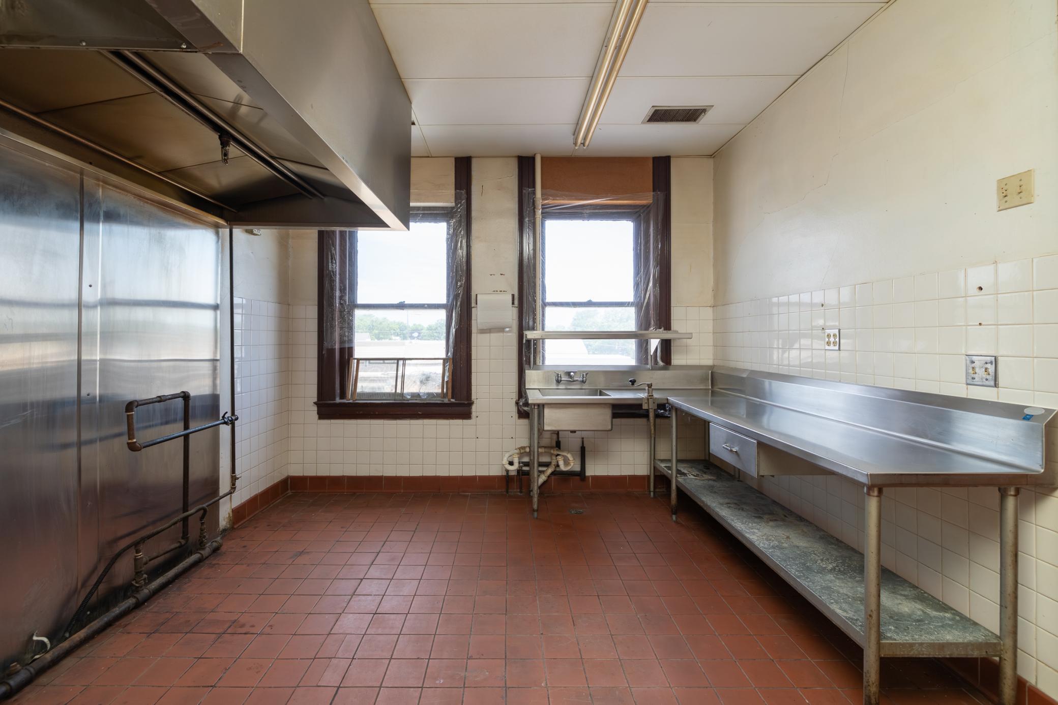 Quarry tile floor in former kitchen