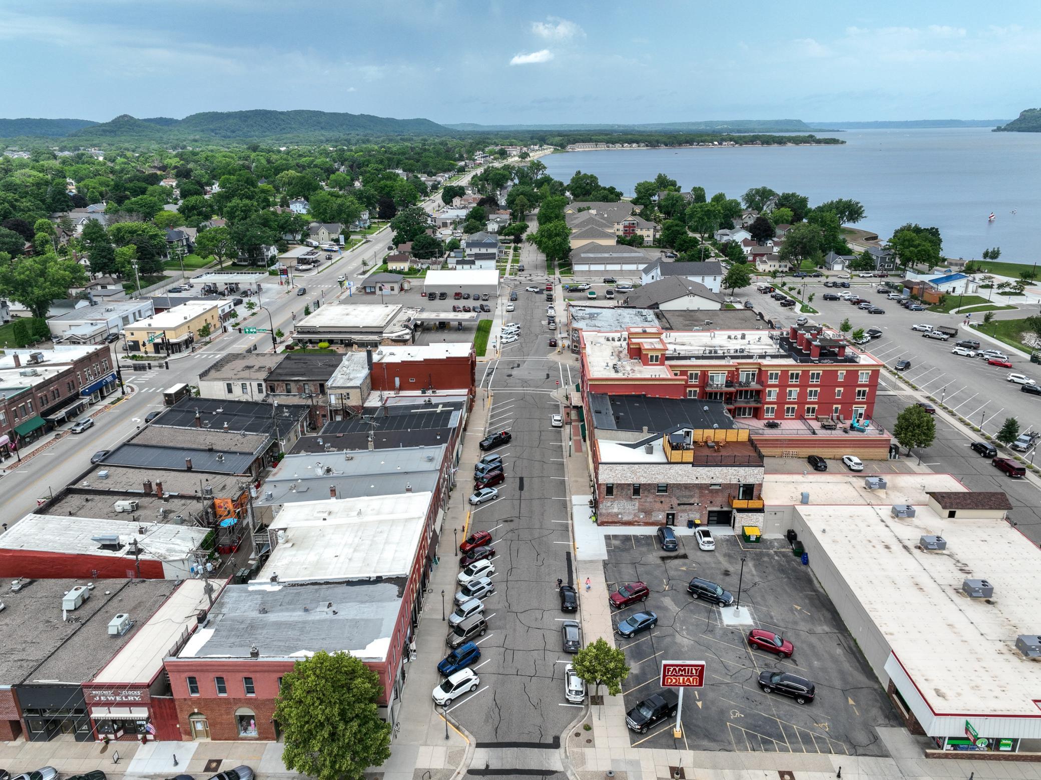 Aerial view looking to the west towards Lake Pepin