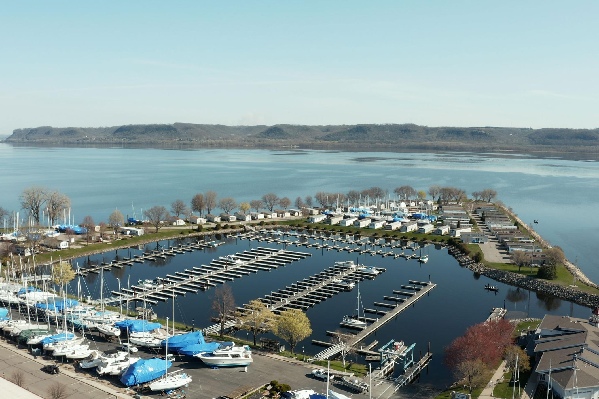 Aerial view of the marina just one block away