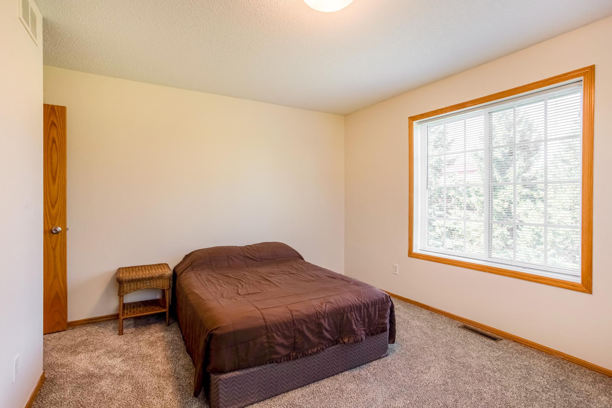 Another view highlights the spacious layout, natural light, and fresh carpeting.