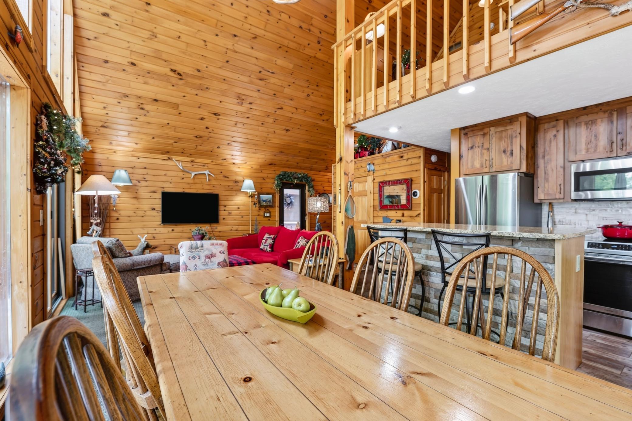 View from the dining area into the living area.