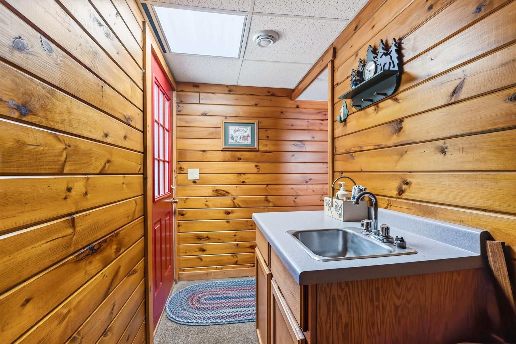 Cabinet with sink for convenience.