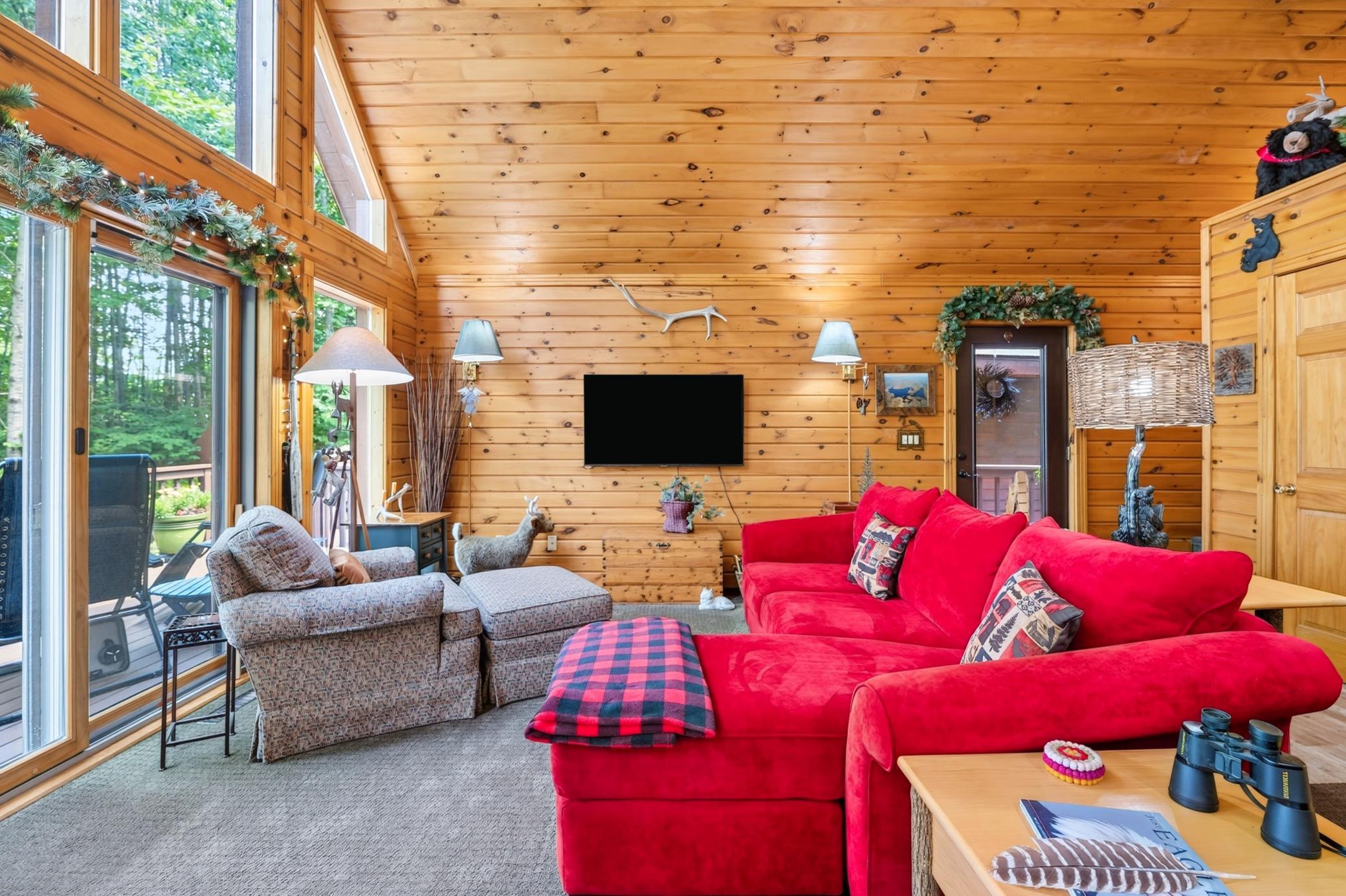 Warm and inviting with knotty pine walls & ceiling
