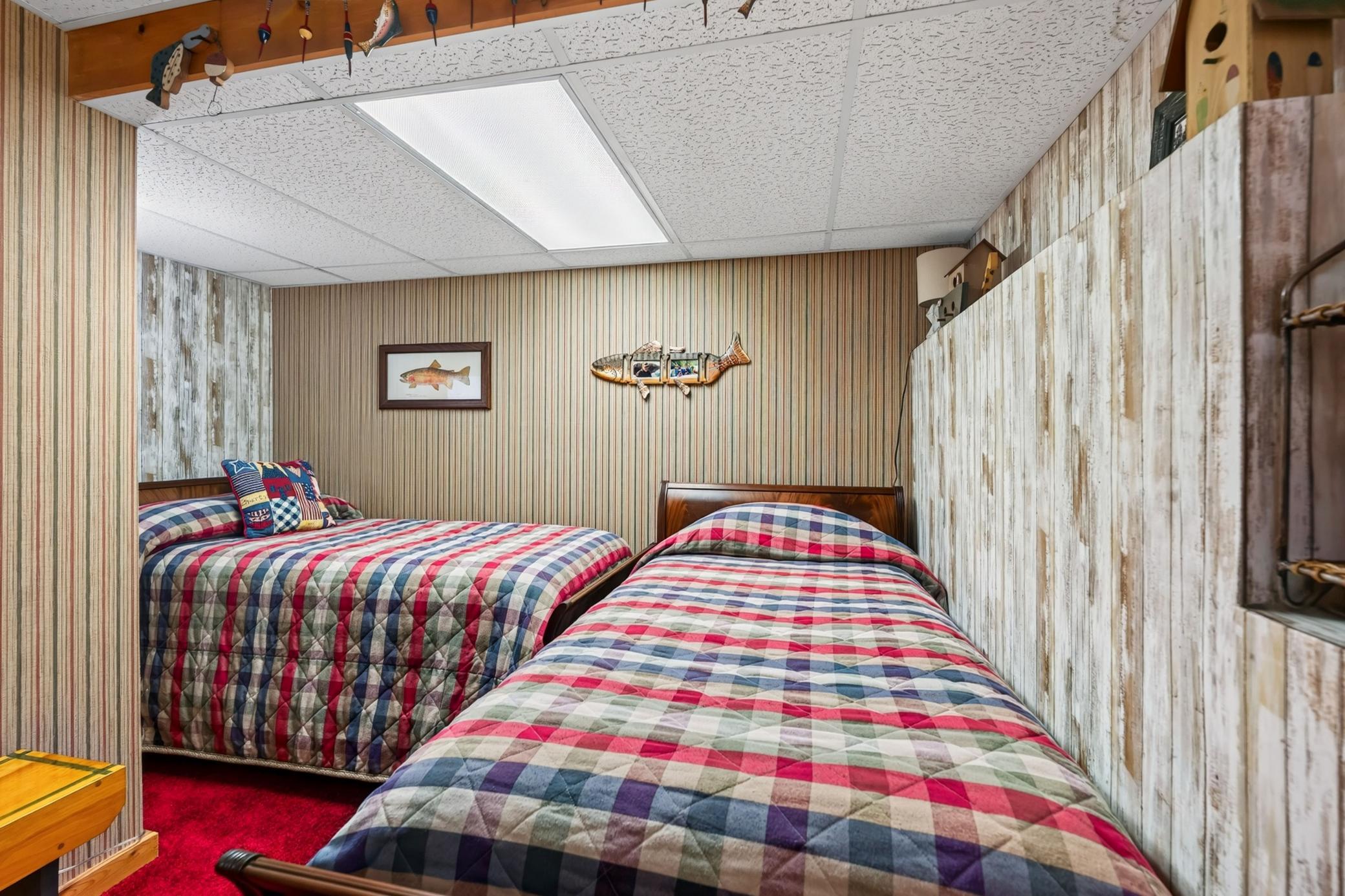 Cabin-themed bedroom, great for guests.