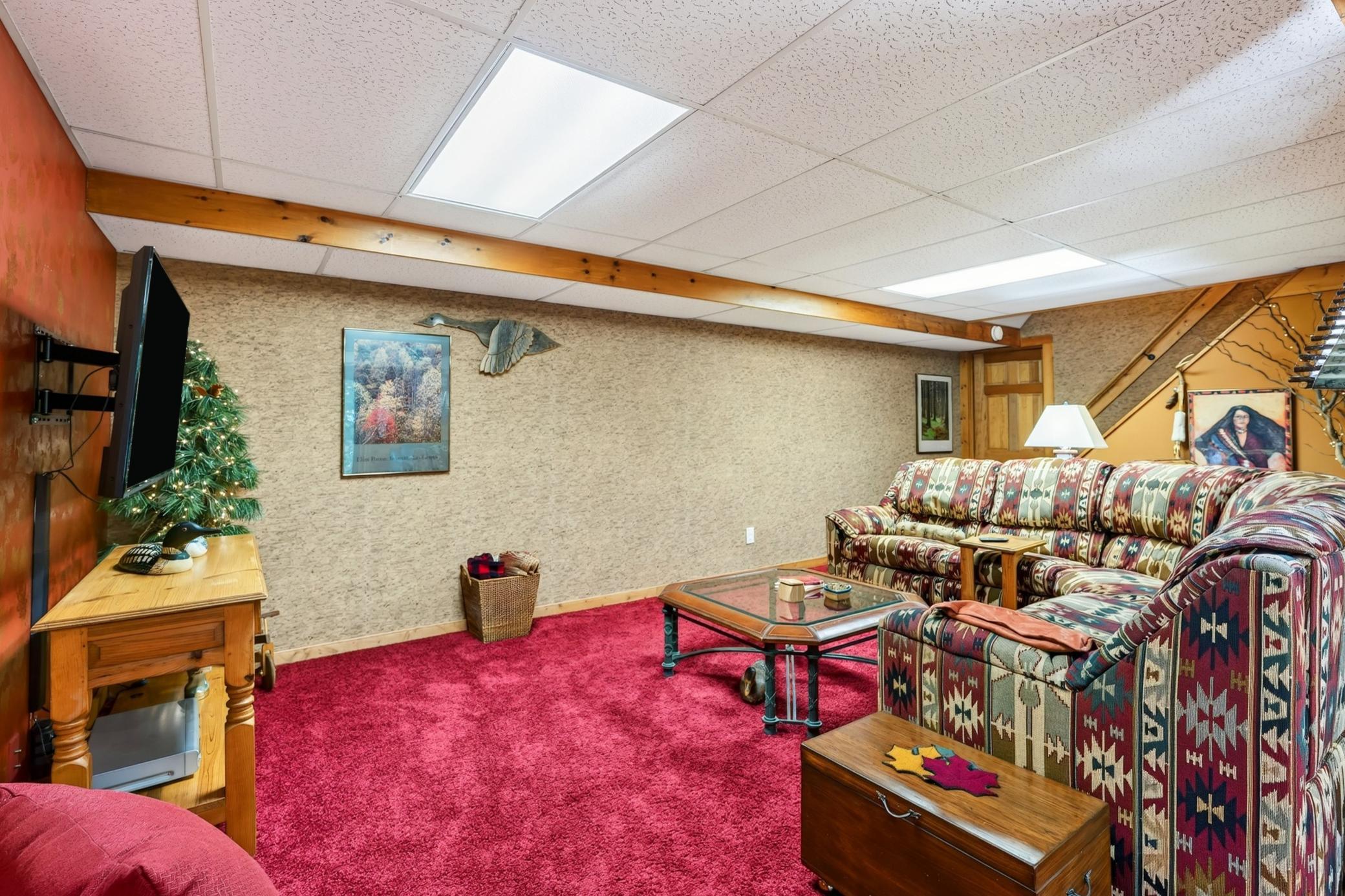 Cozy area with knotty pine wood accents.