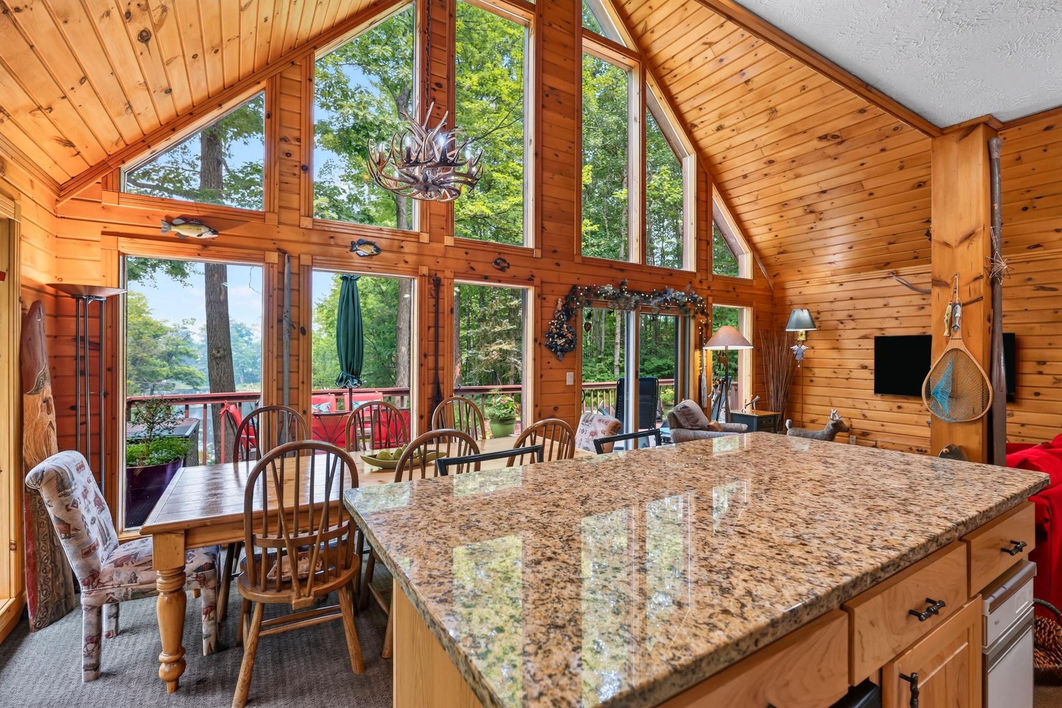 Kitchen overlooking the dining and great room areas.