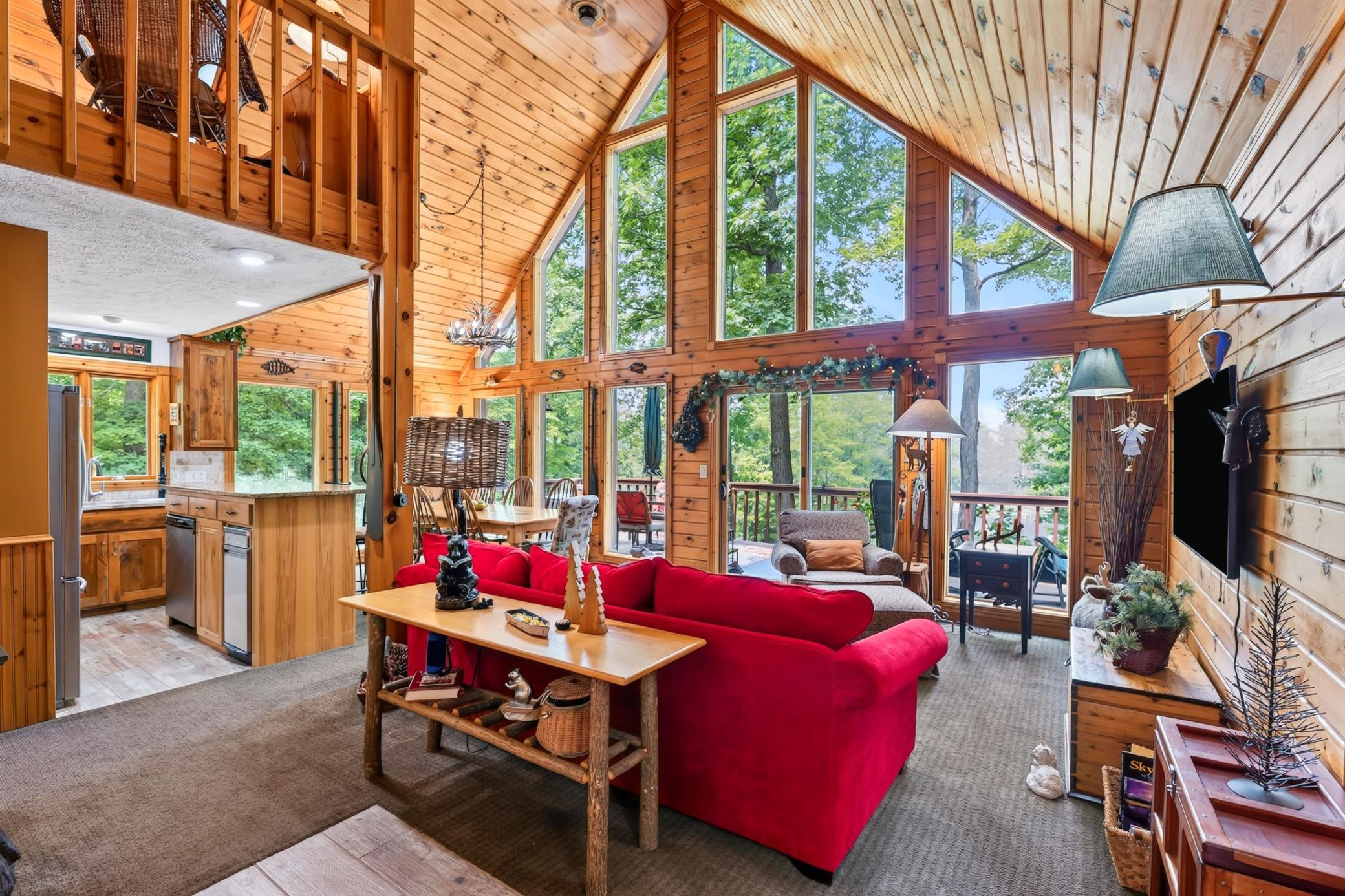 Great room with soaring windows.