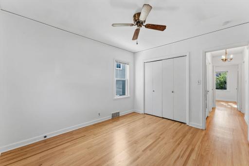 Newly refinished hardwood floors in both main level bedrooms and hallway
