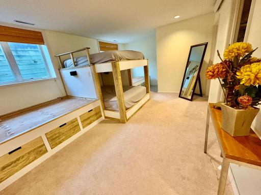 Basement bedroom with built in bunks