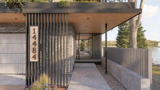 A modern covered walkway to your pivot door allows you to experience the lakeshore from multiple viewpoints