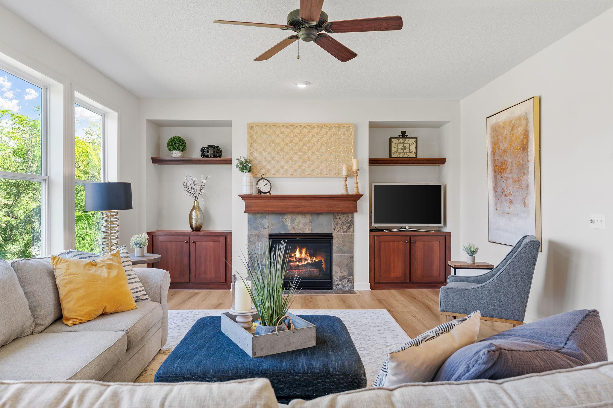 Oversized Family Room w/ fireplace & built-ins.