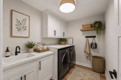 Virtually staged laundry room