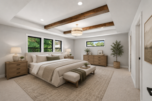 Virtually staged primary bedroom