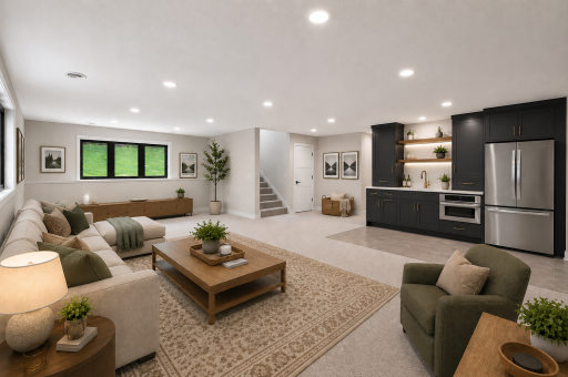 Virtually staged family room space