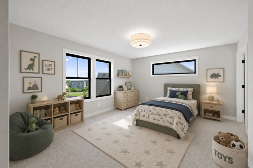 Virtually staged bedroom #3 complete with a walk-in closet and bathroom