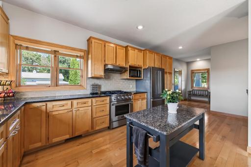 Stainless appliances round off this impressive kitchen.