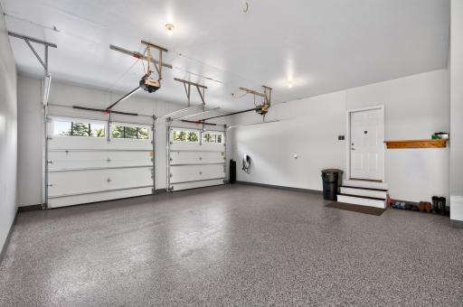 Finished attached garage with epoxy floors.