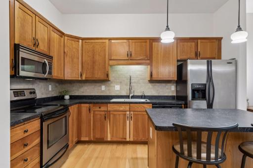Kitchen has an abundance of cabinet and countertop space