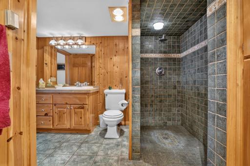 Lower level bathroom suite with tiled shower & separate jetted tub.