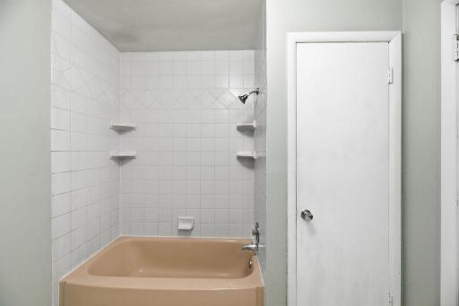 Tiled shower surround, Linen closet storage