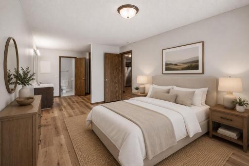 Sprawling primary bedroom suite, virtually staged