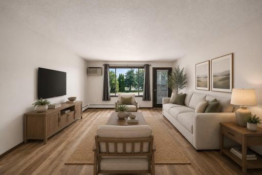 Another view of the living room, virtually staged