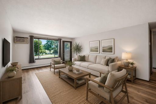 Spacious living room with a wonderful view, virtually staged