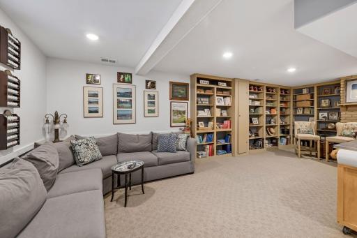 Family room with plentiful bookshelves