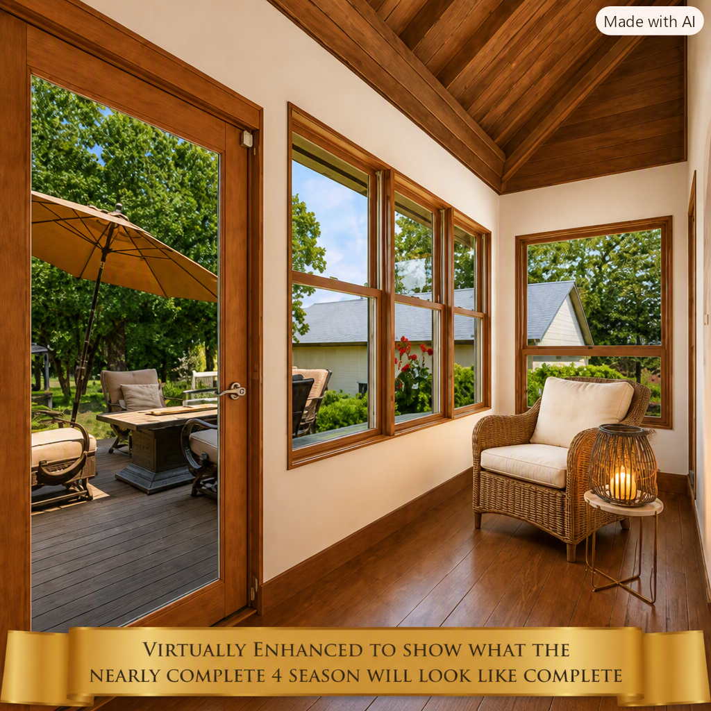 Virtually enhanced to display the master bedroom with the finished four-season porch.
