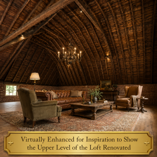 The virtually finished barn loft showcases its stunning potential, with the vintage barn serving as a unique feature of this 10-acre property.