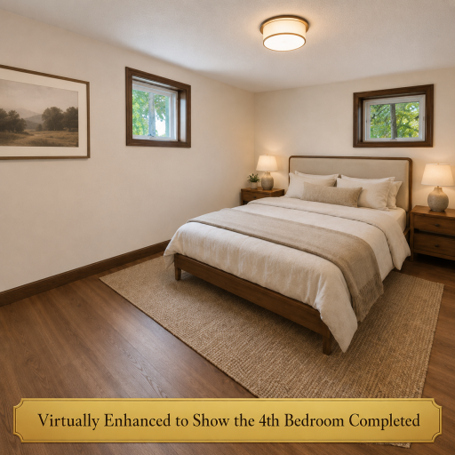 Virtually staged and finished main floor bedroom to depict what the room would appear like when completely finished..