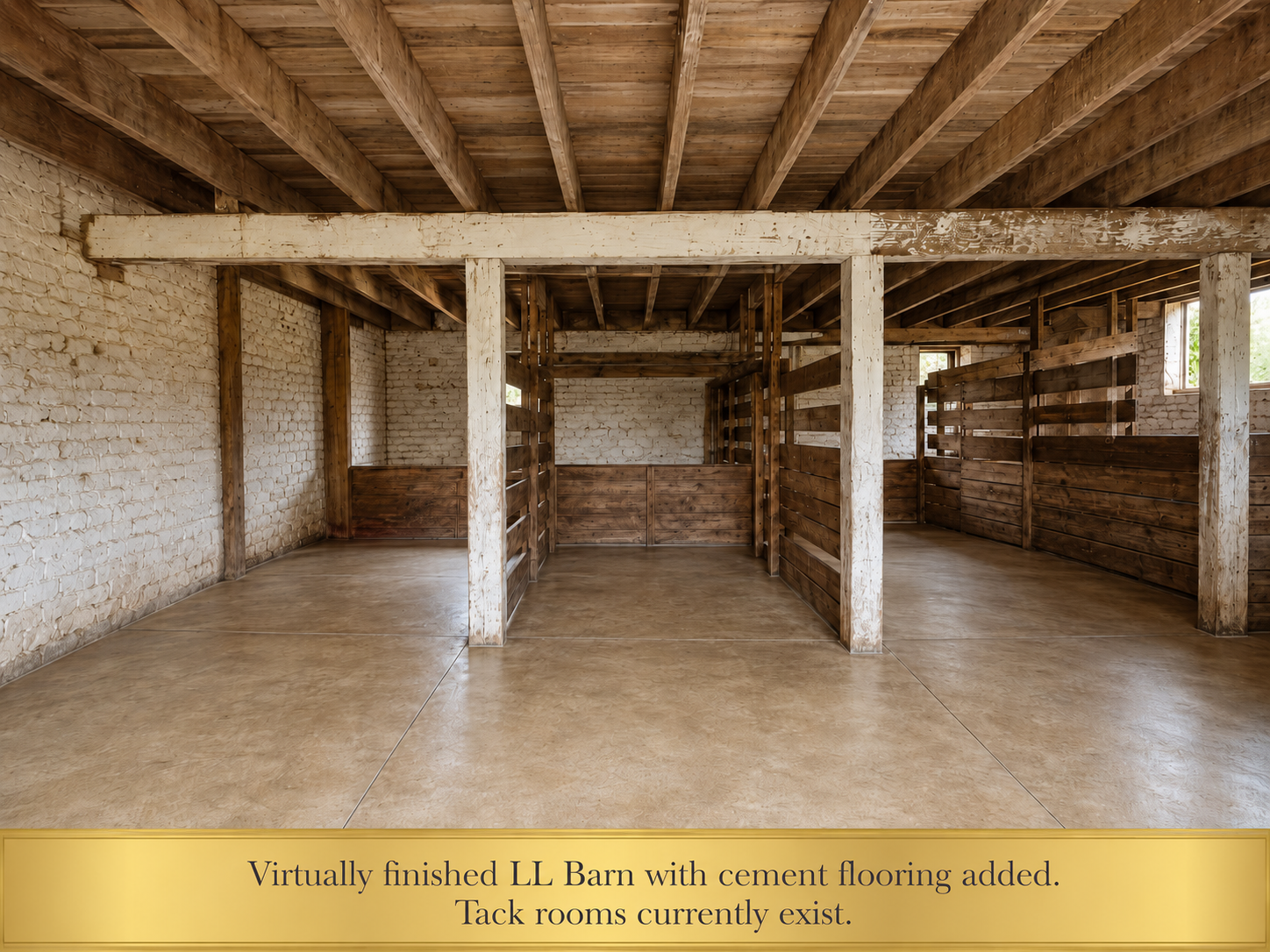 The lower level of the barn has been cleared with a bit of virtual finishing, and the tack rooms remain in the current barn.