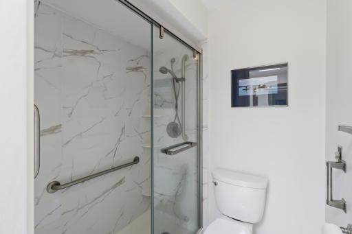 Gorgeous new shower with grab bars!