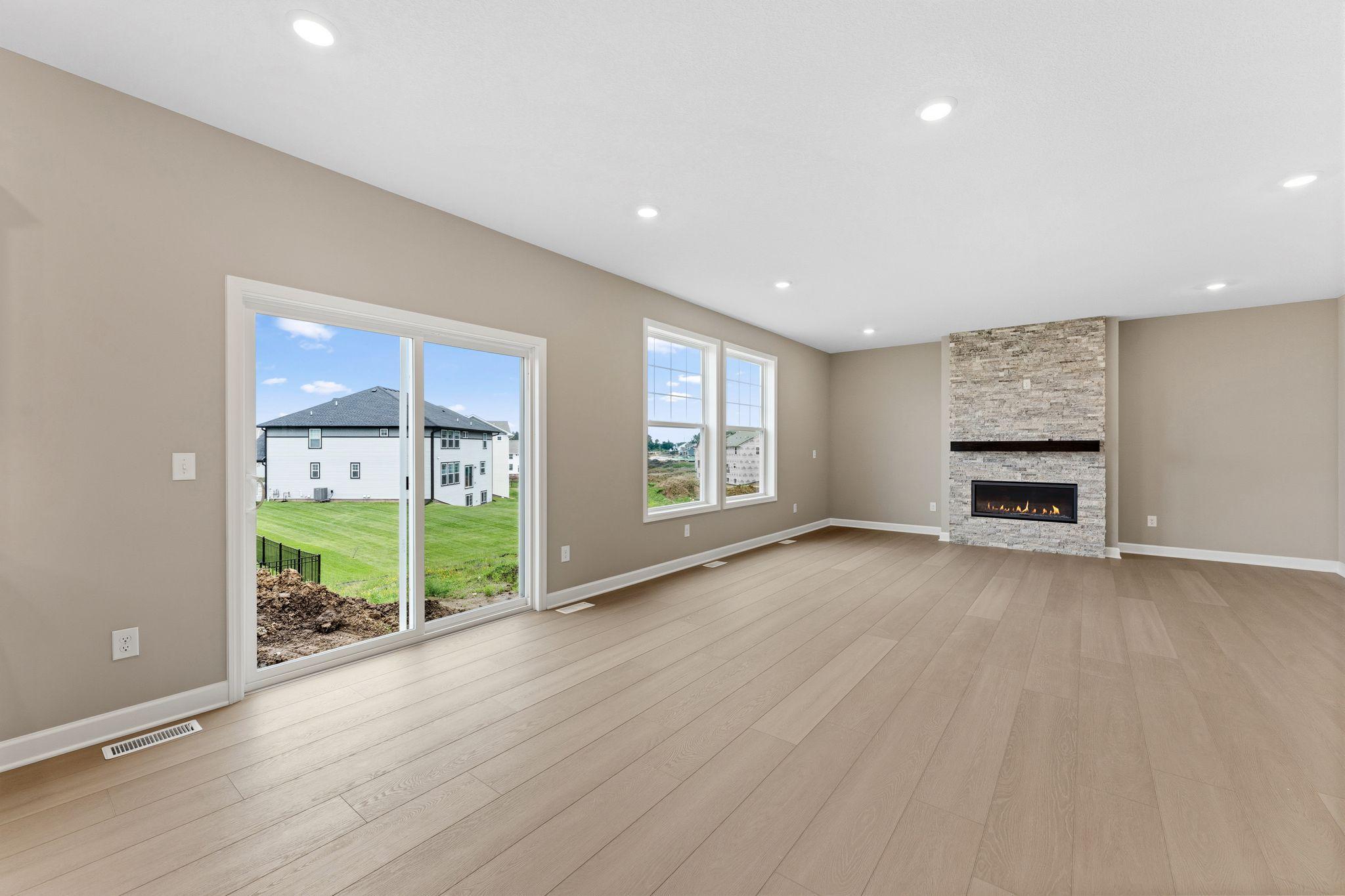 Sliding doors provide convenient access to the outdoor area