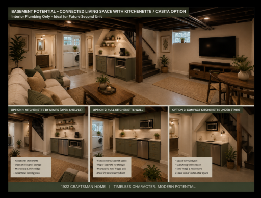 Potential AI rendering of an ADU space for basement space.