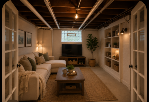 Potential AI rendering of an ADU space for basement space.