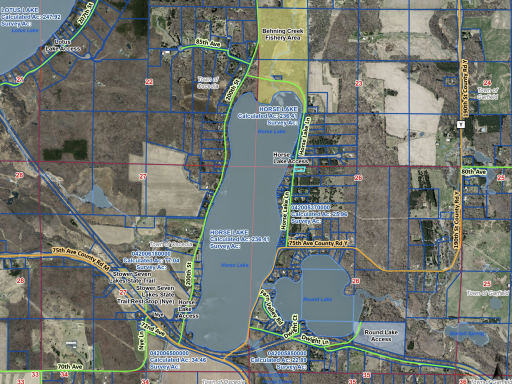 Map location near Horse Lake and Round (Dwight) Lake