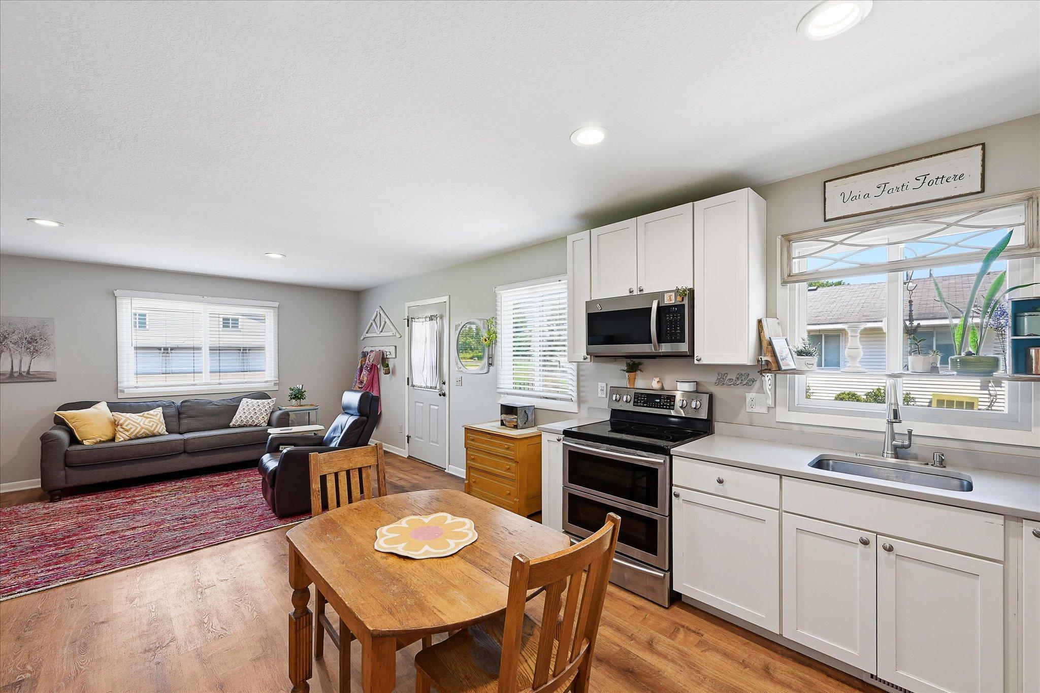 Enjoy space for your dining table right in the kitchen or add a center island or work table. This open layout gives flexibility to move a dining table towards the living room and have both.