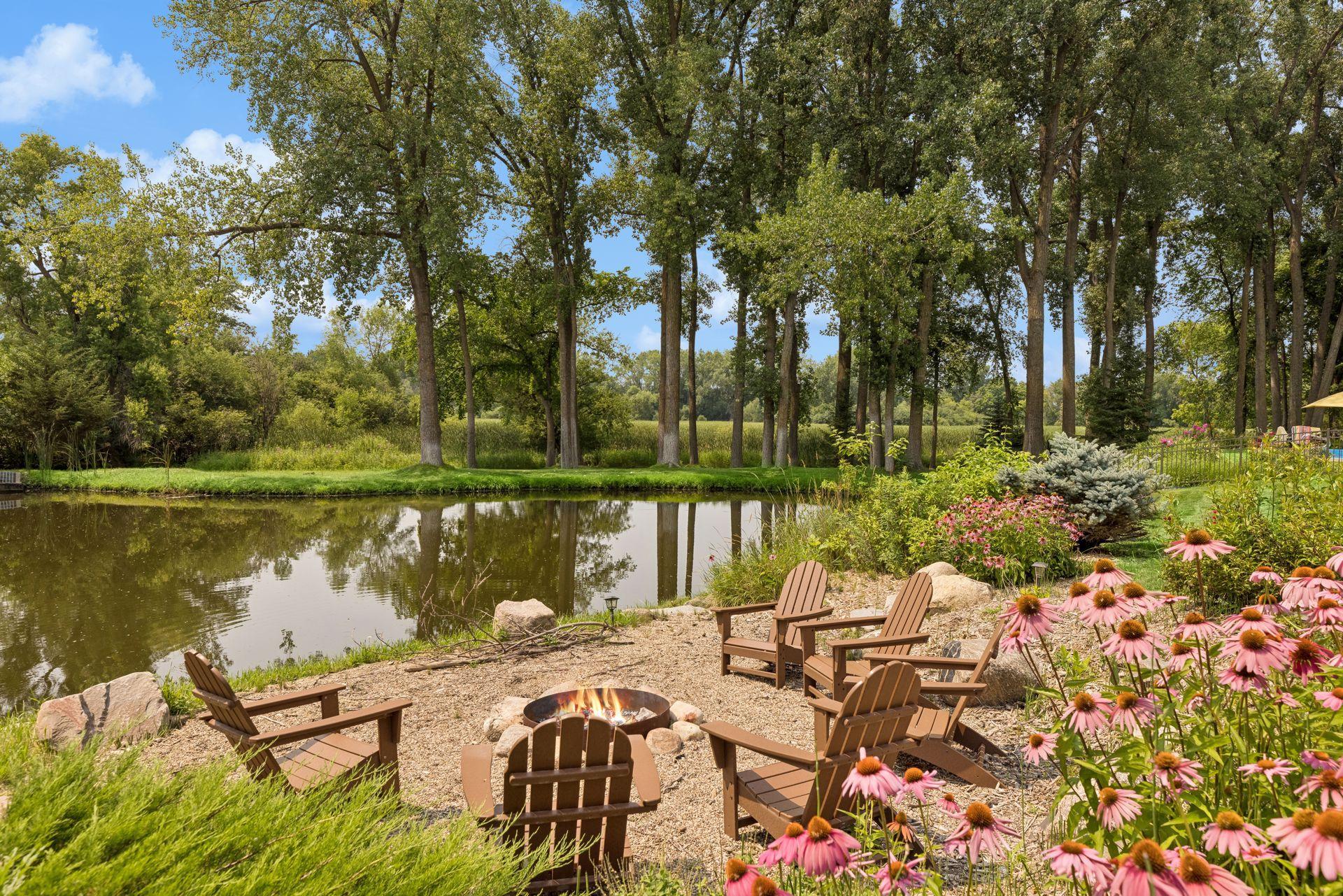 Pond side fire pit area