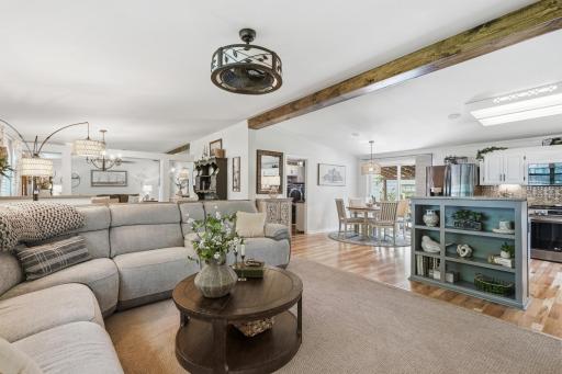 The overhead lighting cleverly houses a ceiling fan!