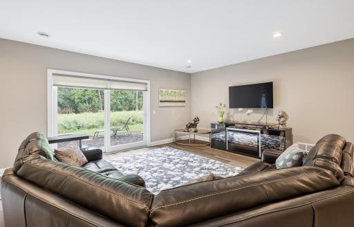 Lower level family/amusement room is huge and walks out to green spaces...